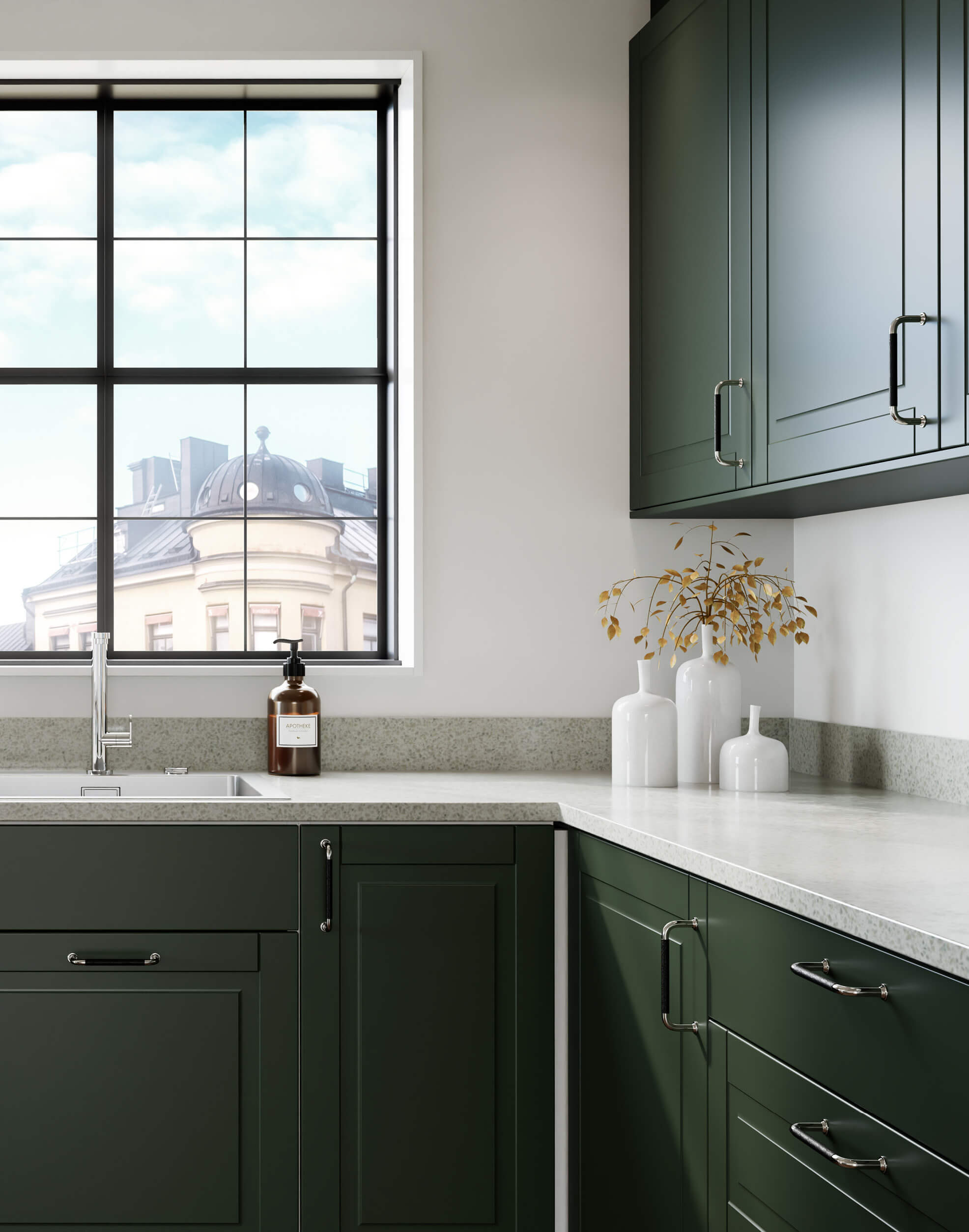 HärjedalsKök, blått kök med köksö och pallar